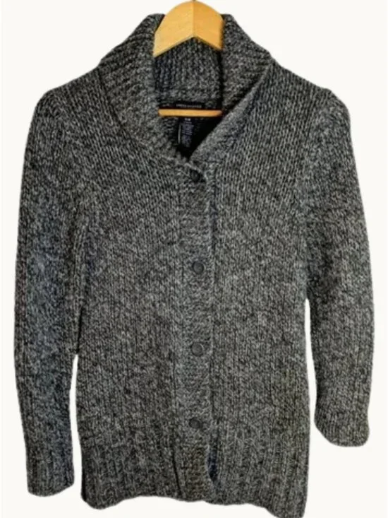 Gray Marled Wool Blend Cardigan Shawl Collar American Eagle | M Minimalist Cozy - Picture 2 of 11